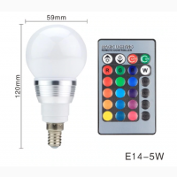 Светодиодная лампа RGBW с ИК-пультом, dimmer, E14