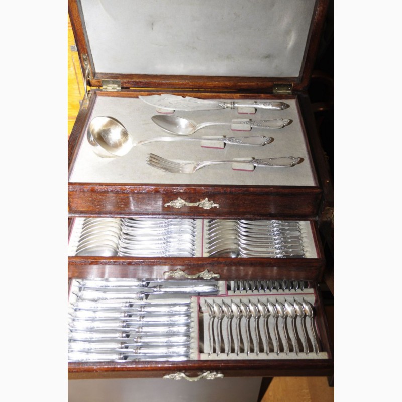 Фото 2. Антикварный шикарный набор столового серебра. 84 проба. На 12 персон. Российская империя